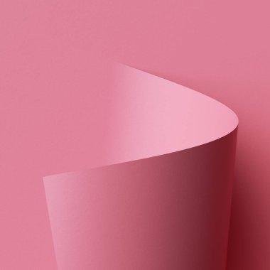 3D görüntüleme, pembe kağıt kaydırmalı soyut arkaplan, sayfa kıvrımı