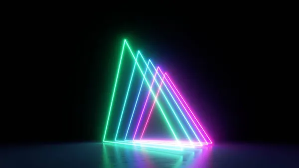 Render Abstract Neon Geometric Background Pink Green Lines Glowing Ultraviolet — Stock Photo, Image