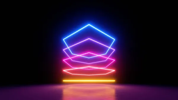 Render Absztrakt Neon Geometrikus Háttér Izzó Vonalak — Stock Fotó