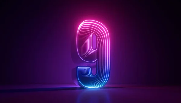 Render Nummer Nio Digital Symbol Rosa Blå Gradient Neon Ljus — Stockfoto