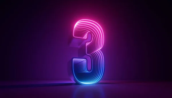 Render Nummer Tre Digital Symbol Rosa Blå Gradient Neon Ljus — Stockfoto