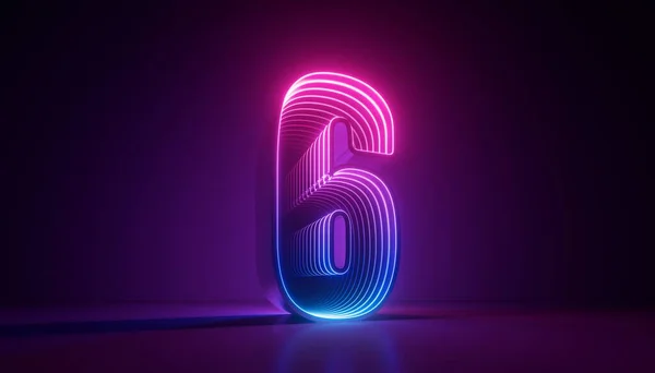 Vykreslování Číslo Šest Digitální Symbol Růžově Modré Světlo Sklon Neon — Stock fotografie