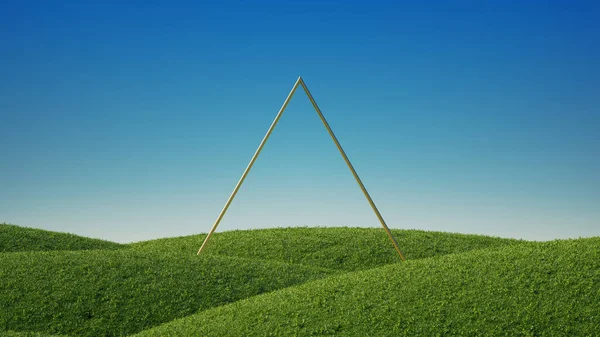 Rendering Abstrakte Panoramische Einfache Landschaft Mit Grünem Feld Blauem Himmel — Stockfoto