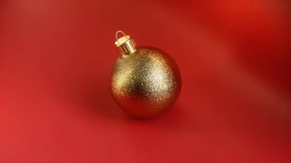 Render Christmas Golden Glass Ball Isolated Red Background Modern Minimal — Stock Photo, Image