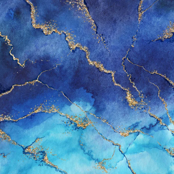 蓝色大理石 有金碧辉煌的脉络抽象背景 假石质 漆成的人造大理石表面 时尚大理石插图 — 图库照片
