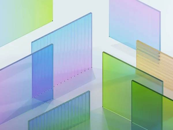 Render Fondo Geométrico Abstracto Con Vidrio Translúcido Colorido Formas Cuadradas — Foto de Stock