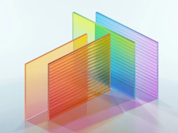 Render Abstract Geometric Background Colorful Translucent Glass Simple Square Shapes — Stock Photo, Image