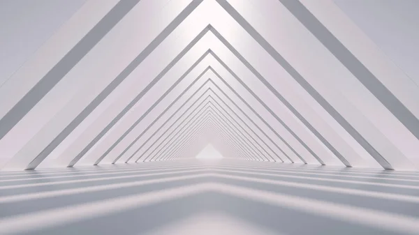 Renderização Fundo Mínimo Abstrato Corredor Triangular Branco — Fotografia de Stock