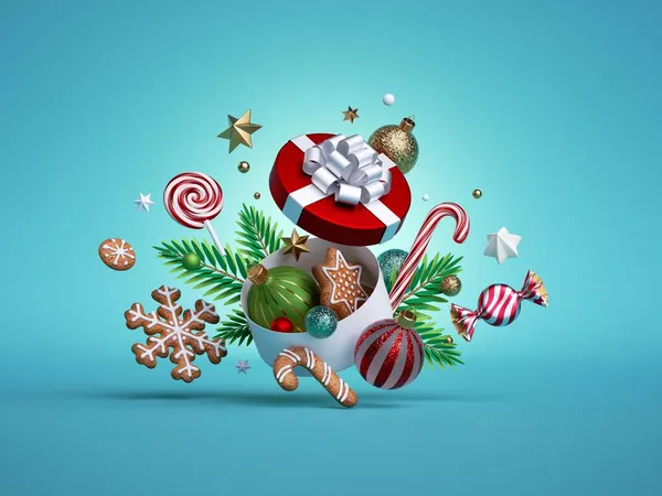 Render Natale Festivo Confezione Regalo Rotonda Decorata Con Ramoscelli Abete — Foto Stock