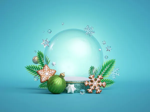 Rendering Mockup Palla Neve Vuota Natale Sfera Vetro Traslucido Decorato — Foto Stock