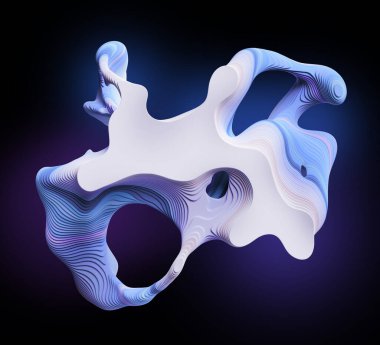 3D görüntüleme, soyut hacim mavi eğri şekil siyah arkaplan üzerinde izole, modern duvar kağıdı