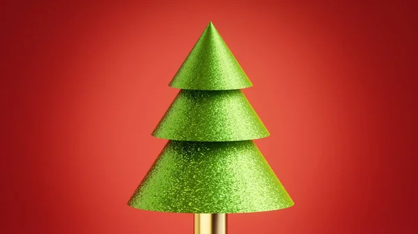 Återgivning Jul Dekorativa Enkel Gran Träd Isolerad Röd Bakgrund Festlig — Stockfoto
