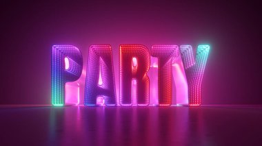 3D yorumlama, neon kelime partisi pembe mavi ışık, modern eğlence konsepti