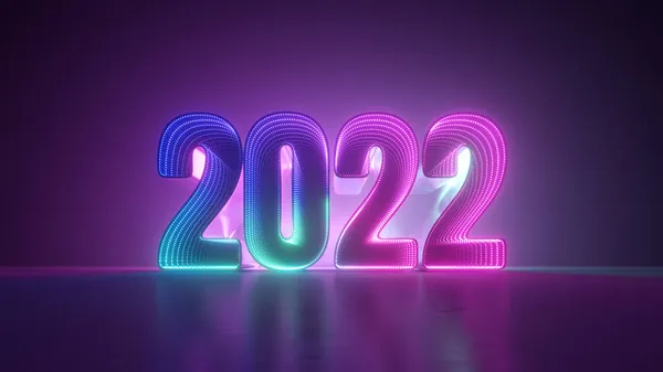 Render Neon Numbers 2022 Glowing Pink Blue Light New Year — Stock Photo, Image