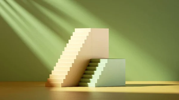 Render Abstract Background Empty Podium Steps Stairs Green Room Wall — Stock Photo, Image