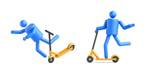 Render Abstract Human Character Vehicle Geometric Blue Man Symbol Yellow — Stock Photo, Image