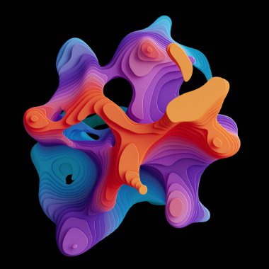 3d rengarenk, soyut siyah arkaplan, rengarenk, mavi katmanlı, kıvrımlı, izole klipsli sanat öğesi. Yaratıcı duvar kağıdı