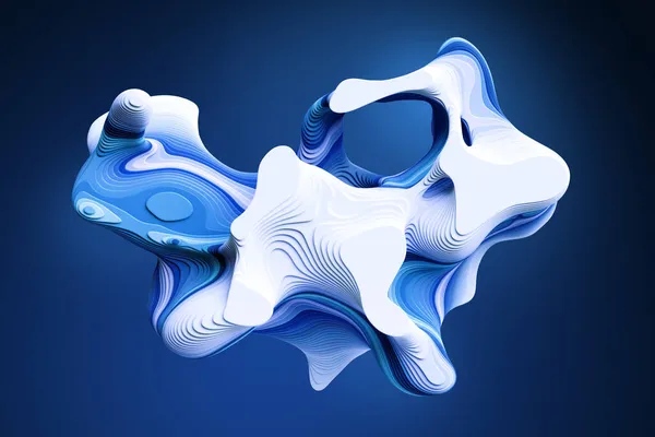 Render Abstrato Fundo Azul Incomum Com Forma Curvilínea Volumétrica Papel — Fotografia de Stock