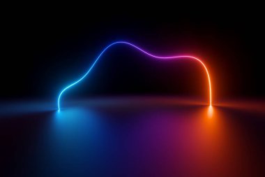 3d oluşturma, soyut siyah arkaplan renkli neon çizgisi, maviden kırmızıya parlayan gradyan