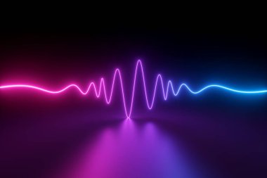 3d render, abstract neon background with wavy impulse line glowing in ultraviolet spectrum clipart