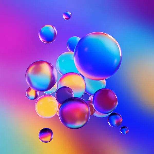Render Abstrakter Hintergrund Mit Bunten Glaskugeln Oder Irisierenden Blasen Mikroskopisches — Stockfoto