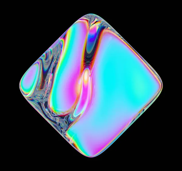 Рендеринг Абстрактная Красочная Голографическая Стеклянная Квадратная Форма Изолированная Черном Фоне — стоковое фото