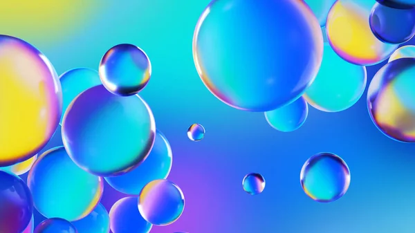 Renderer Abstrakter Blauer Hintergrund Mit Irisierenden Blasen Wissenschaftlicher Makro — Stockfoto