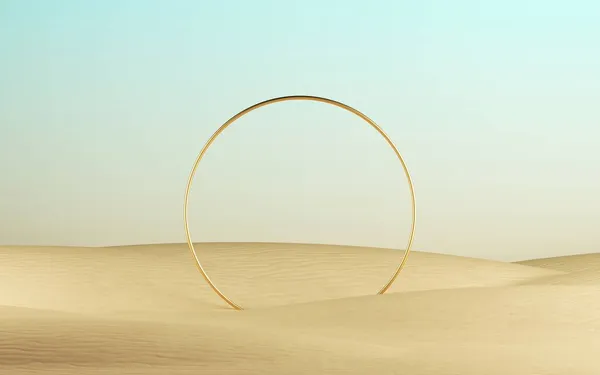 Renderen Gouden Ring Rond Frame Een Woestijn Landschap Abstracte Moderne — Stockfoto