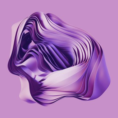 3D görüntüleme, kavisli katmanlı nesne ile soyut eflatun arkaplan, modern minimal duvar kağıdı