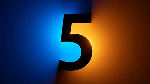 Render Number Five Silhouette Digital Math Symbol Illuminated Yellow Blue — Stock Photo, Image