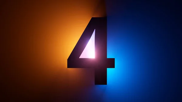 Render Number Four Silhouette Digital Math Symbol Illuminated Yellow Blue — Stock Photo, Image