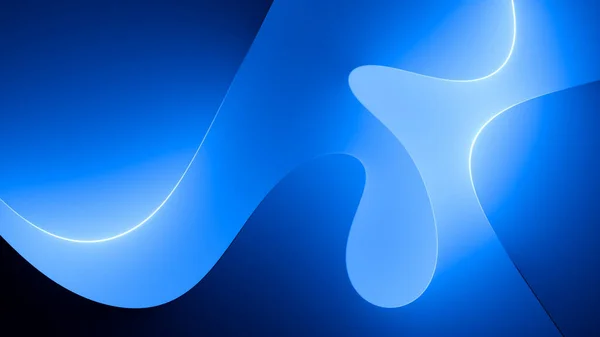 3Dレンダリング 明るいネオンライトで照らされた抽象的な青の背景 波状の線を 現代のミニマル壁紙 — ストック写真