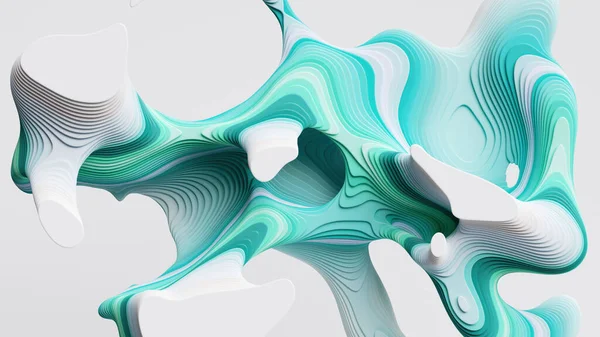 3Dレンダリング 珍しいミントグリーンの曲線形状と波線と抽象的な現代的な最小限の背景 — ストック写真