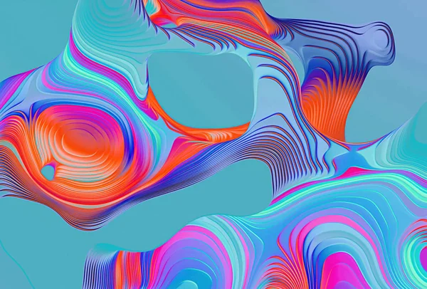 3Dレンダリング カラフルなネオンフラット形状の抽象的な赤青の背景 液体マーブル効果 — ストック写真