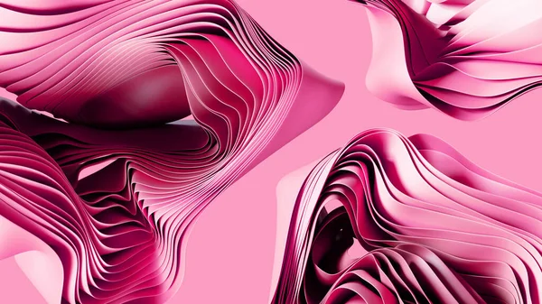 3Dレンダリング 曲線的な層状の形状を持つ抽象的なピンクの背景 現代の最小限の壁紙 — ストック写真