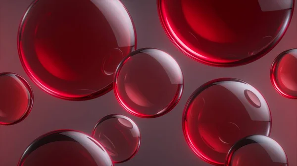 3D渲染 带有红色细胞的抽象科学背景 有反射光的光滑玻璃球 — 图库照片
