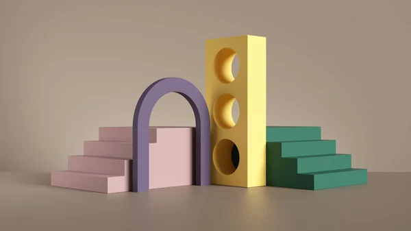 Render Abstracte Geometrische Vormen Geïsoleerd Beige Achtergrond Moderne Minimale Showcase — Stockfoto