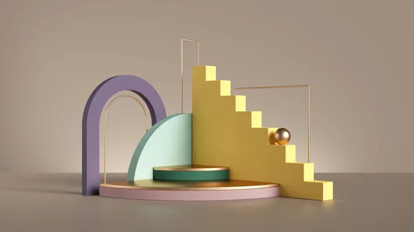 Render Abstracte Geometrische Vormen Geïsoleerd Beige Achtergrond Moderne Minimale Showcase — Stockfoto