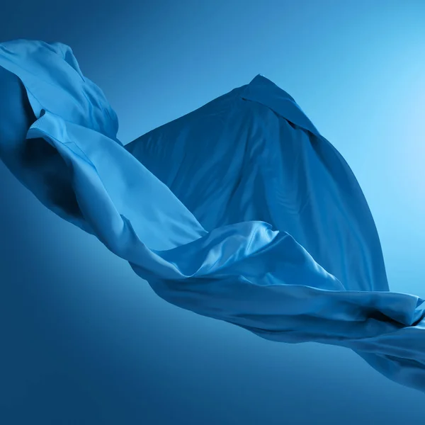 Weergave Abstracte Modeachtergrond Met Lichtblauwe Gordijnen Die Wegvliegen Zijde Doek — Stockfoto