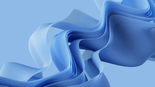 Render Abstrato Fundo Azul Mínimo Com Fitas Papel Curvilíneo Camadas — Fotografia de Stock