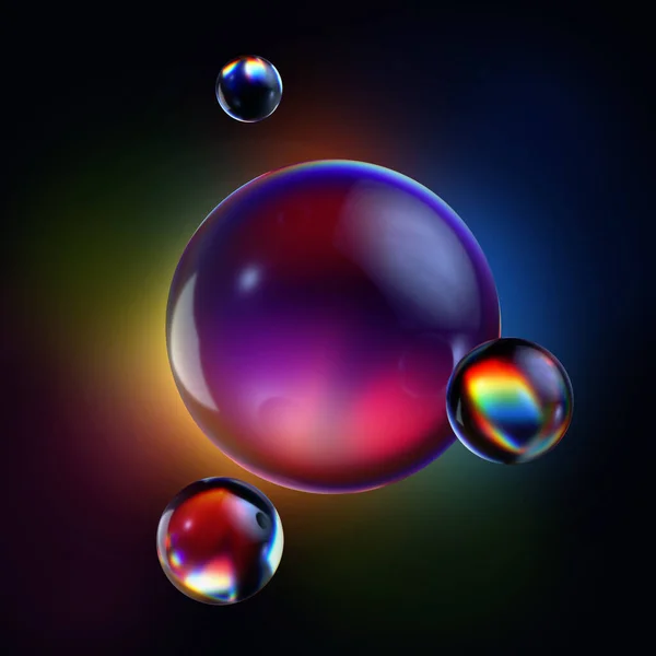 3D渲染 抽象的玻璃球 闪烁着五彩缤纷的霓虹灯 隔离在黑暗的背景下 — 图库照片
