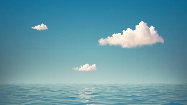 Weergave Van Eenvoudige Zeegezicht Met Kalm Water Witte Wolken Blauwe — Stockfoto