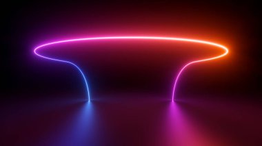 3D görüntüleme, soyut neon arkaplan, ultraviyole spektrumda renkli ışıkla parlayan eğri çizgi