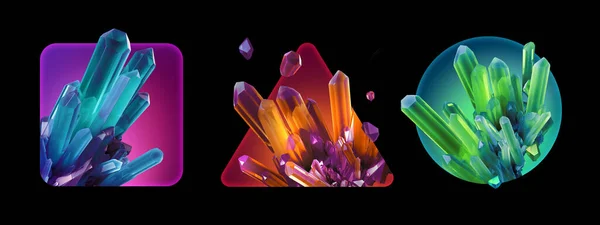 Render Samling Diverse Geometriska Klistermärken Med Färgglada Kristaller Modern Esoterisk — Stockfoto