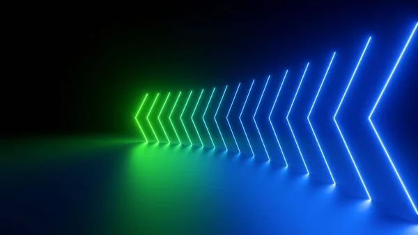 Renderização Abstrato Panorâmico Verde Azul Neon Fundo Com Setas Mostrando — Fotografia de Stock