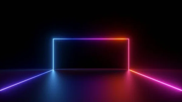 Oluşturma Soyut Kıvrımlı Çizgi Siyah Arkaplan Üzerinde Renkli Neon Işıkla — Stok fotoğraf