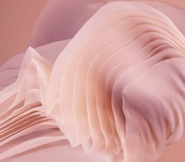 3D görüntüleme, soyut arkaplan birçok katman pembe sallanan peçe, kumaş makro, ipeksi tekstil ile dalgalı moda duvar kağıdı