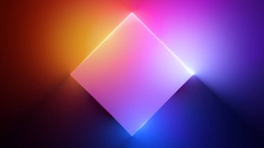 3 boyutlu görüntüleme. Renkli neon şekilli soyut basit geometrik arkaplan, modern minimal duvar kağıdı, boş çerçeve