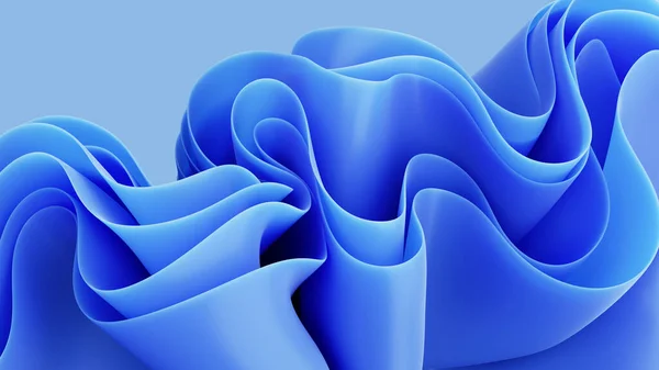 3Dレンダリング 折り畳まれたテキスタイルラッフル 青い布マクロ 波状のファッション壁紙と抽象的な背景 — ストック写真
