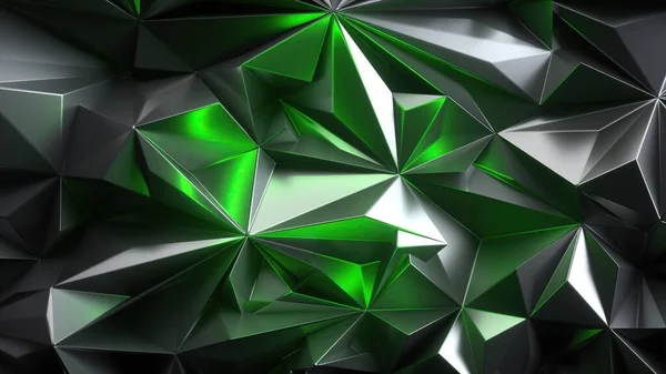 三维渲染 水晶金属纹理与绿光 抽象面墙纸 现代几何背景 — 图库照片
